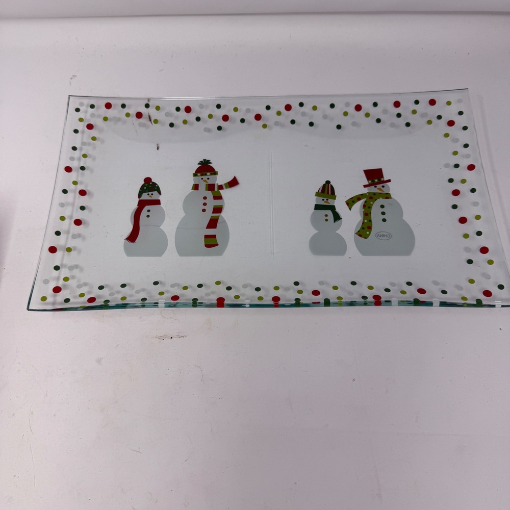 Set of 2 The Pampered Chef Snowmen Dots Divided Platters‎ Serving Christmas tray